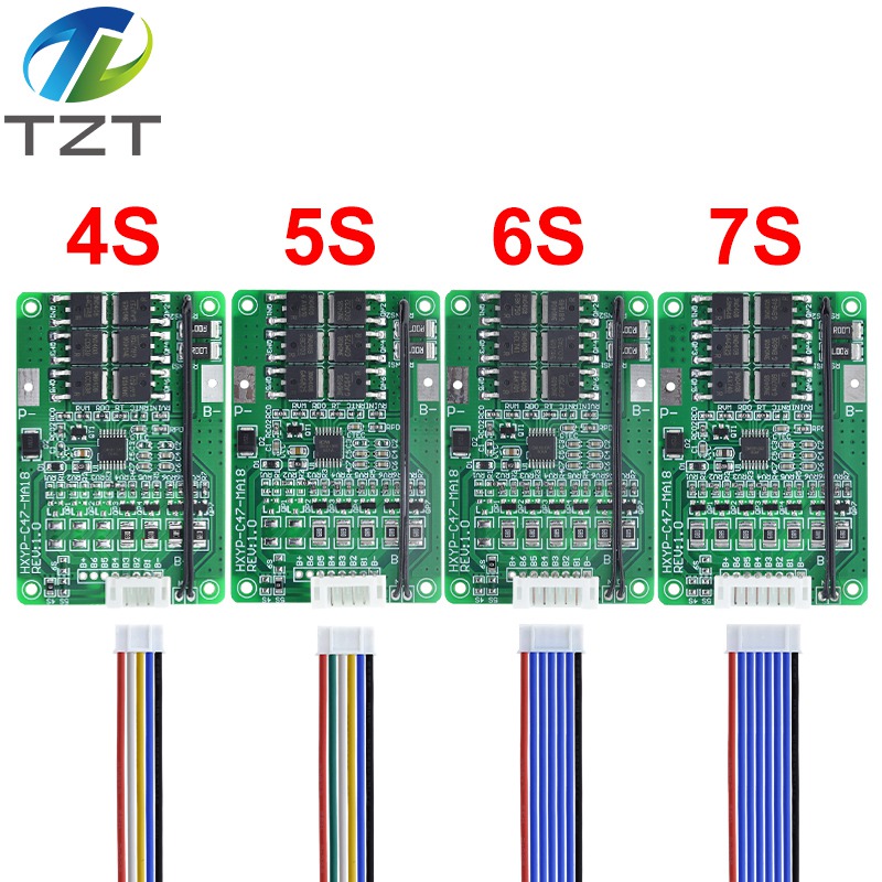 TZT 4S/5S/6S/7S BMS 16.8V 21V 20A 18650 Li-ion Lmo Ternary Lithium Battery Charger Protection Board With Balance