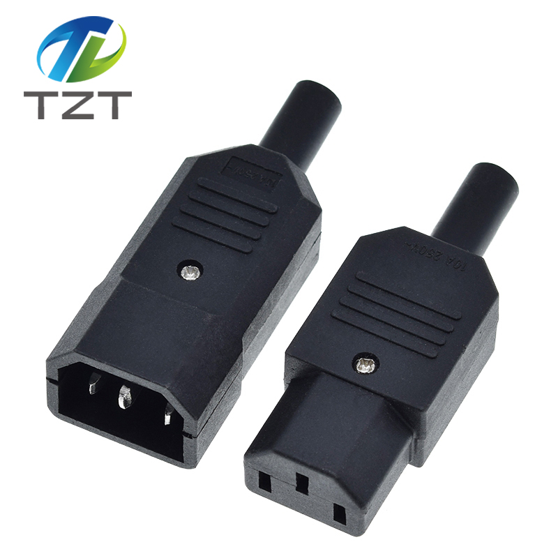 TZT IEC Straight Cable Plug Connector C13 C14 10A 250V Black female&male Plug Rewirable Power Connector 3 pin AC Socket