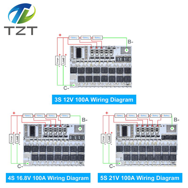 TZT 3s/4s/5s Bms 12v 16.8v 21v 3.7v 100a Li-ion Lmo Ternary Lithium Battery Protection Circuit Board Li-polymer Balance Charging