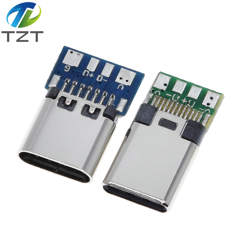 TZT 10pcs USB 3.1 Type-C Connector 12 24 Pins Female/Male Socket Receptacle Adapter to Solder Wire & Cable 24 Pins Support PCB