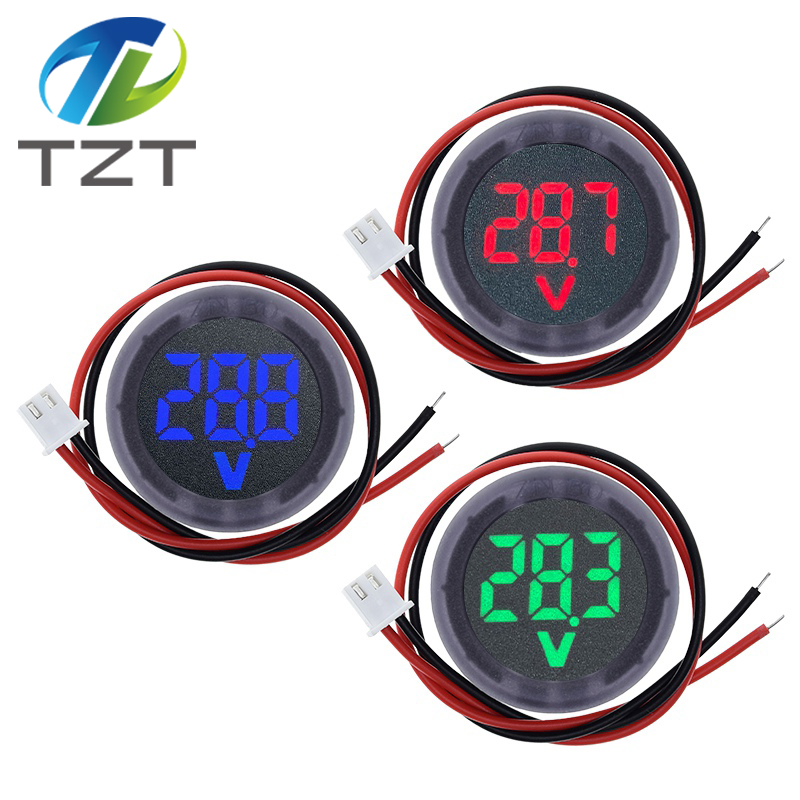 TZT DC5-100V Digital Voltmeter LED Digital Display Circular Voltmeter Car Voltage Current Meter Volt Detector Tester