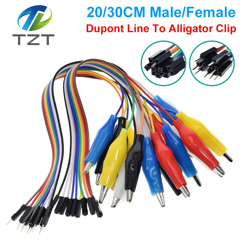 TZT 20cm 30cm 10pin Double-end Alligator Clips jump Wire Male Female Crocodile Clip Test Lead Jumper Wire Line Cable Connection