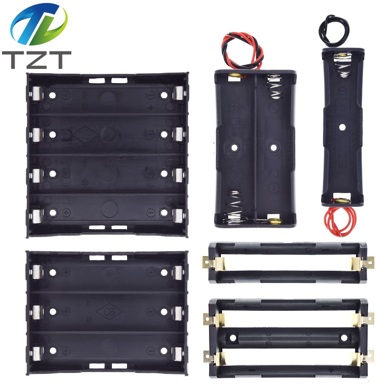 TZT Plastic Standard Size AA/18650 Battery Holder Box Case Black With Wire Lead 3.7V/1.5V Clip