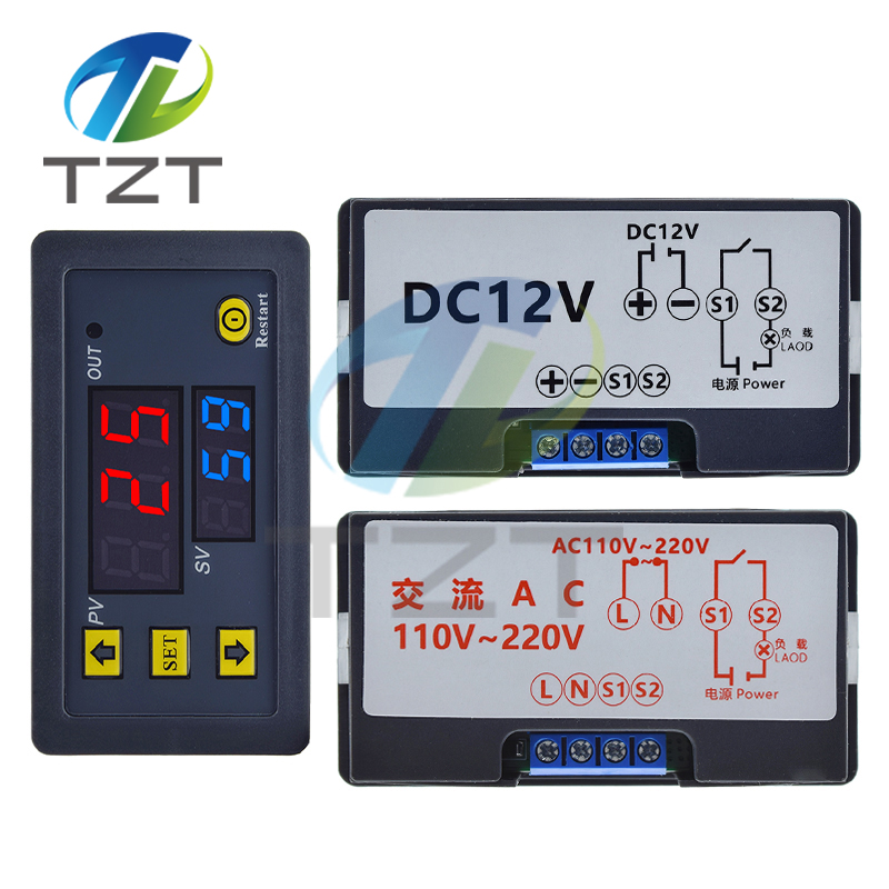 TZT T3230 DC 12V 24V AC 110-220V Timer Delay Relay Module with Red/Blue LED Digital Display Timing Control Switch Adjustable