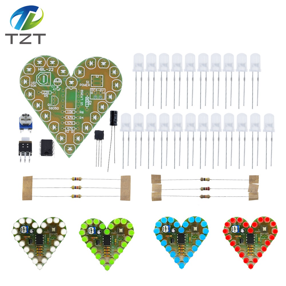 TZT Heart Shape Breathing Lamp Kit DC 4V-6V Breathing LED Suite Red White Blue Green DIY Electronic Production for Learning