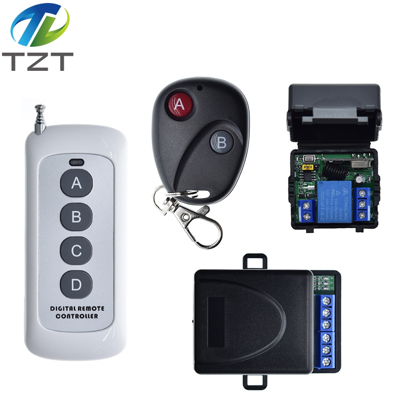 TZT 433Mhz RF Remote Control Wireless Switch DC 5V 12V 1CH 2Way Relay Receiver and 2CH Transmitter For Door Electromagnetic Lock