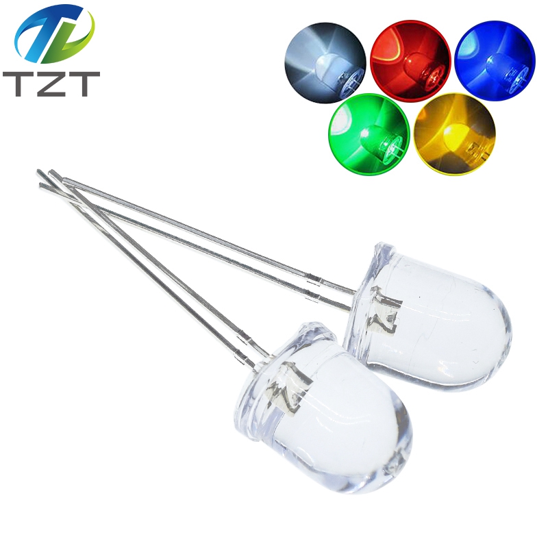 TZT 10mm LED 5 Colors Red Blue Yellow Green White Transparent 150mA 0.75W Ultra Bright Round LED Light Emitting Diode Lamp