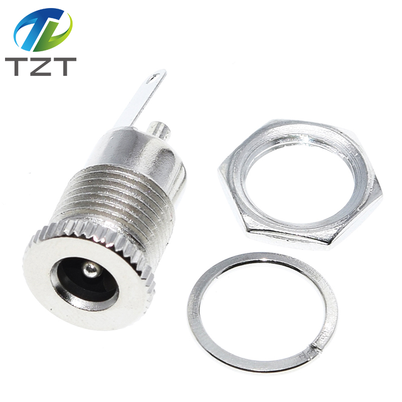 TZT DC099 5.5 mm x 2.1mm DC Power Jack Socket Female Panel Mount Connector Metal DC-099 Open Hole 11MM 5.5*2.1 5.5*2.5