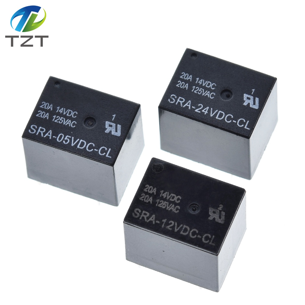 TZT 5V 12V 24V 20A DC Power Relay SRA-05VDC-CL SRA-12VDC-CL SRA-24VDC-CL 5Pin PCB Type In stock Black Automobile relay
