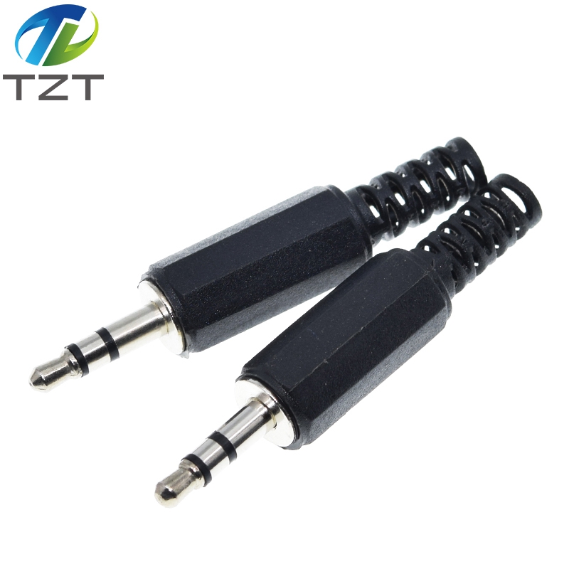 TZT Black Plastic Pure Copper Conductor Housing Audio Jack Plug Headphone Stereo 3.5mm Male Adapter