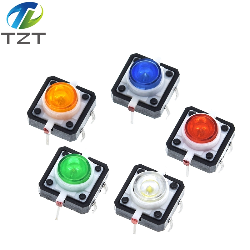 TZT 1PCS 12X12 Tactile Push Button Switch Momentary Tact LED Red Green Blue Yellow White 12*12*7.3mm