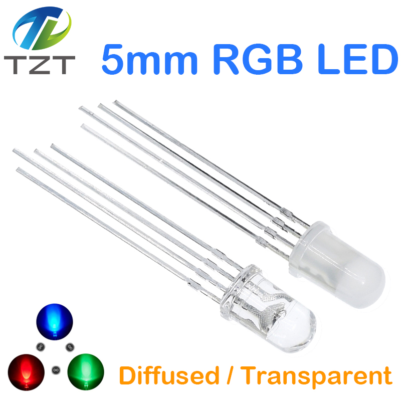 TZT 5mm RGB LED Common Cathode / Common Anode Tri-Color Emitting Diodes f5 RGB Diffused / Transparent Highlight