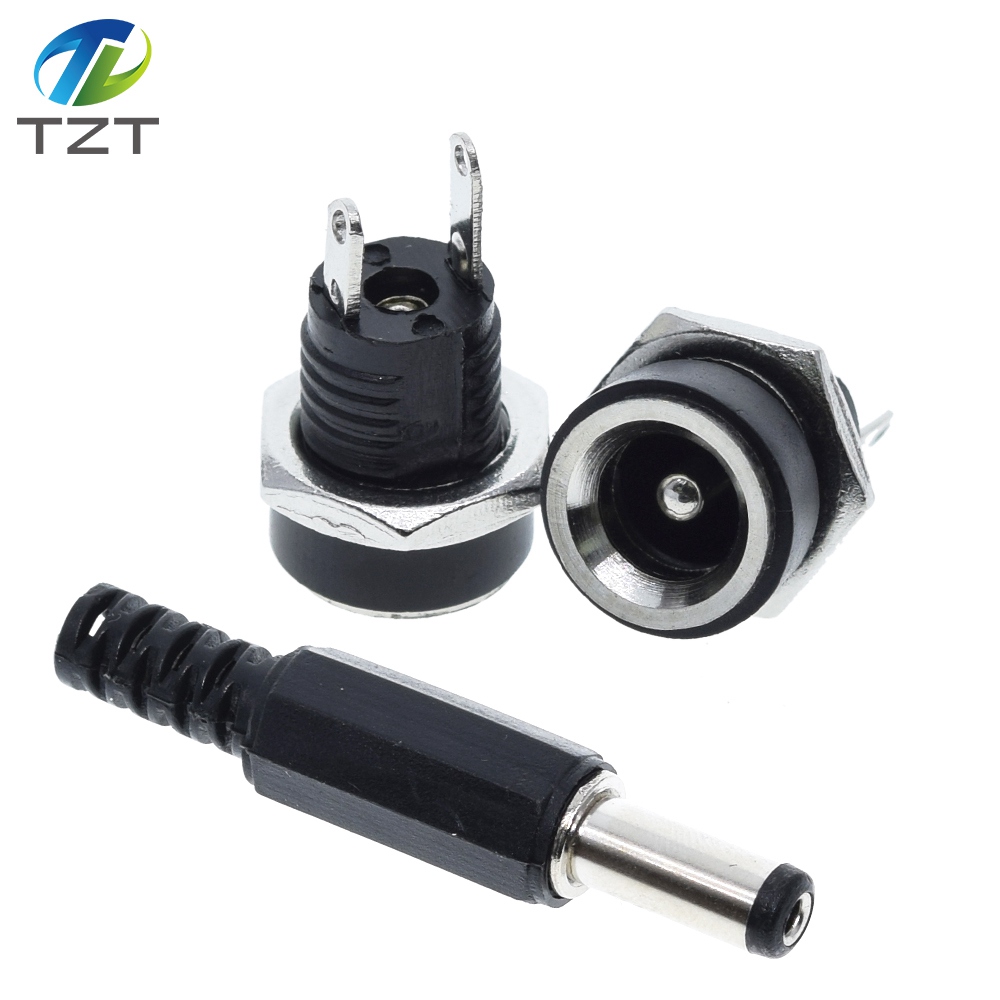 TZT DC Power Connector pin 2.1x5.5mm Female Plug Jack + Male Plug Jack Socket Adapter DC-022B