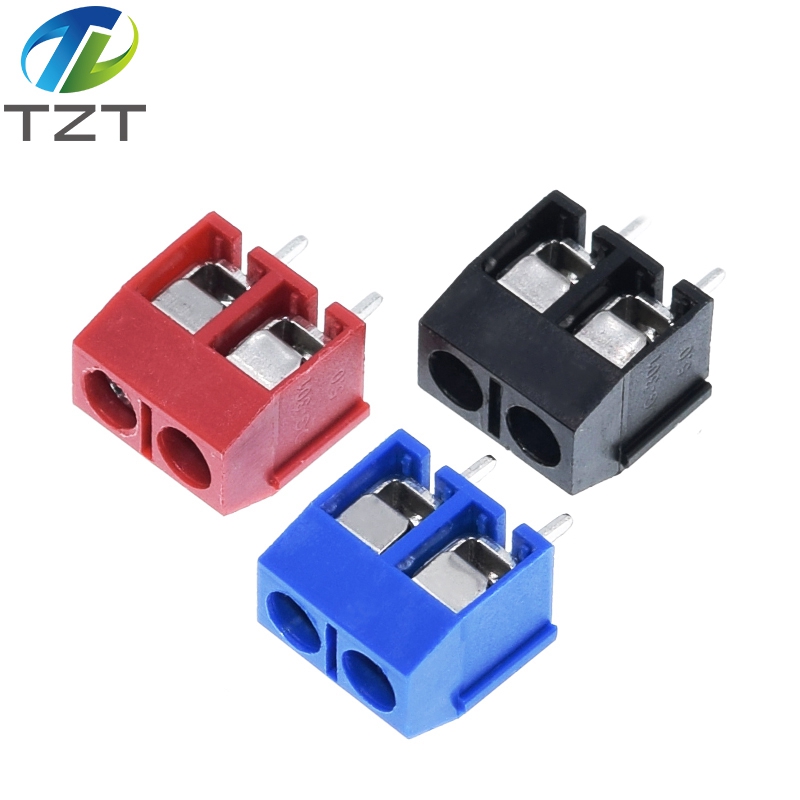 TZT KF301-2P KF301-5.0-2P KF301 Screw 2Pin 5.0mm Straight Pin PCB Screw Terminal Block Connector Black Red and Blue
