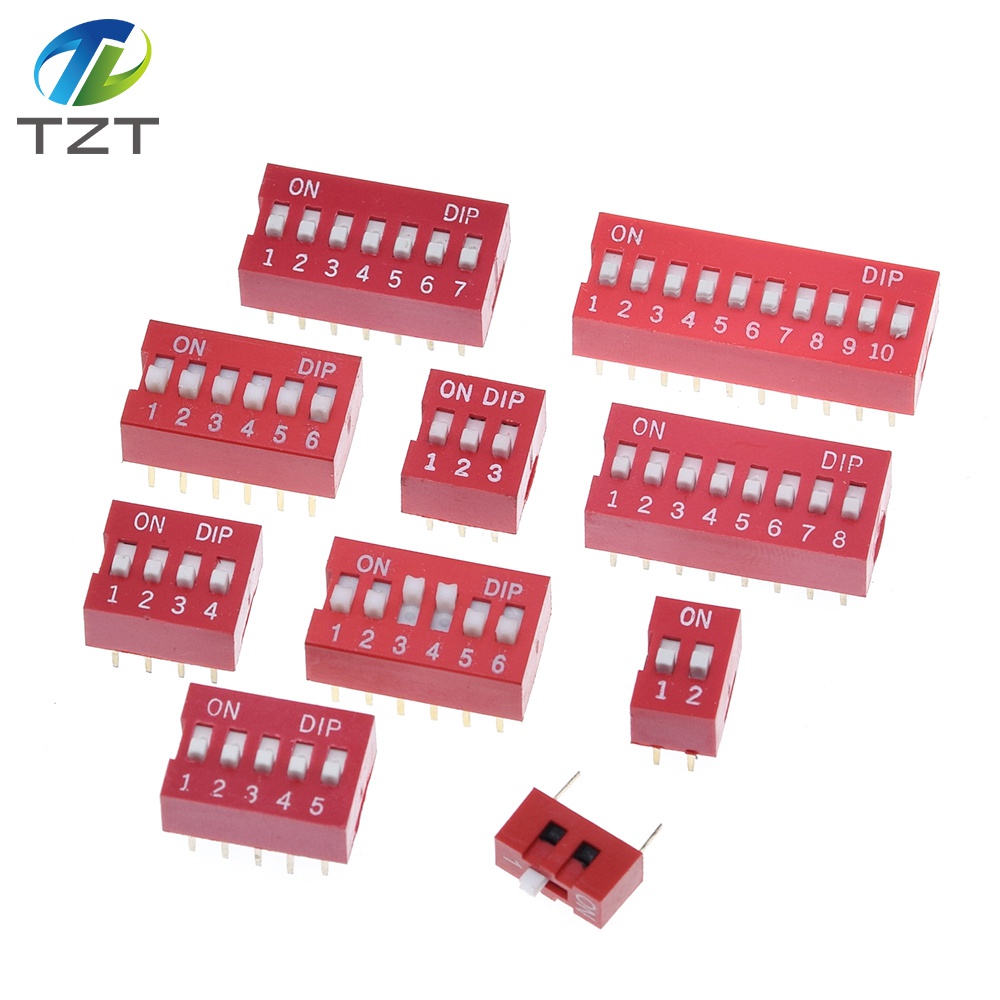 TZT Slide Type Switch Module 1 2 3 4 5 6 7 8 10PIN 2.54mm Position Way DIP Red Pitch Toggle Switch Red Snap Switch Dial Switch