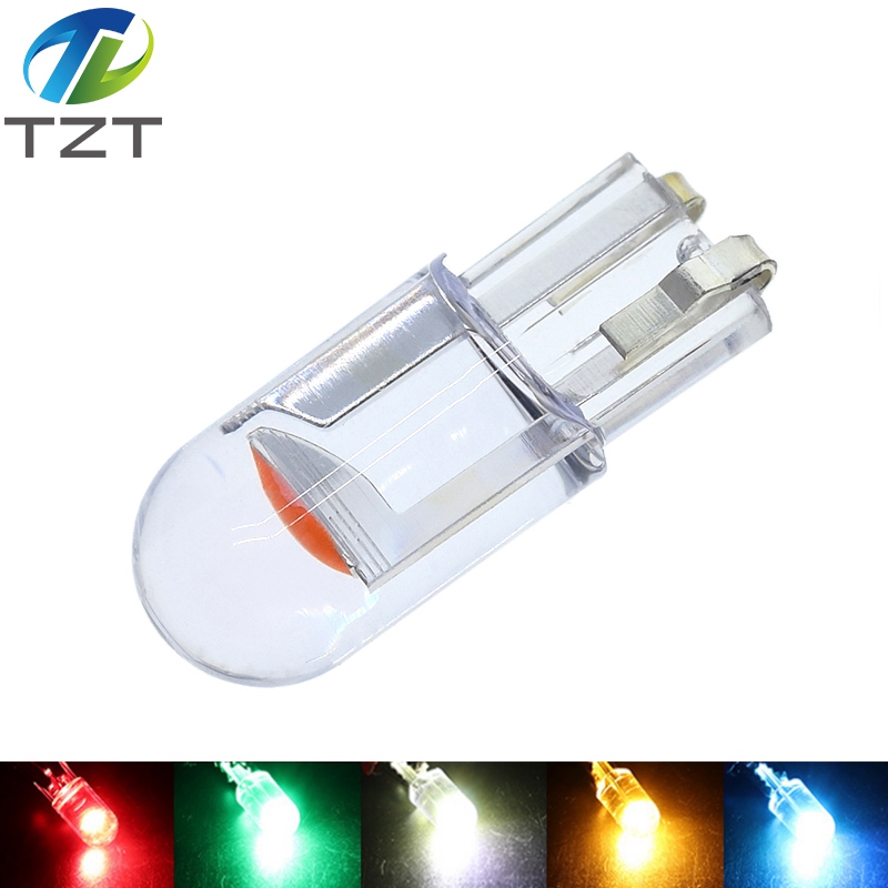 TZT W5W 194 T10 Glass Housing Cob LED Car bulb 3000K 6000K White Green Blue Red Wedge License Plate Lamp Dome Light White Diedo