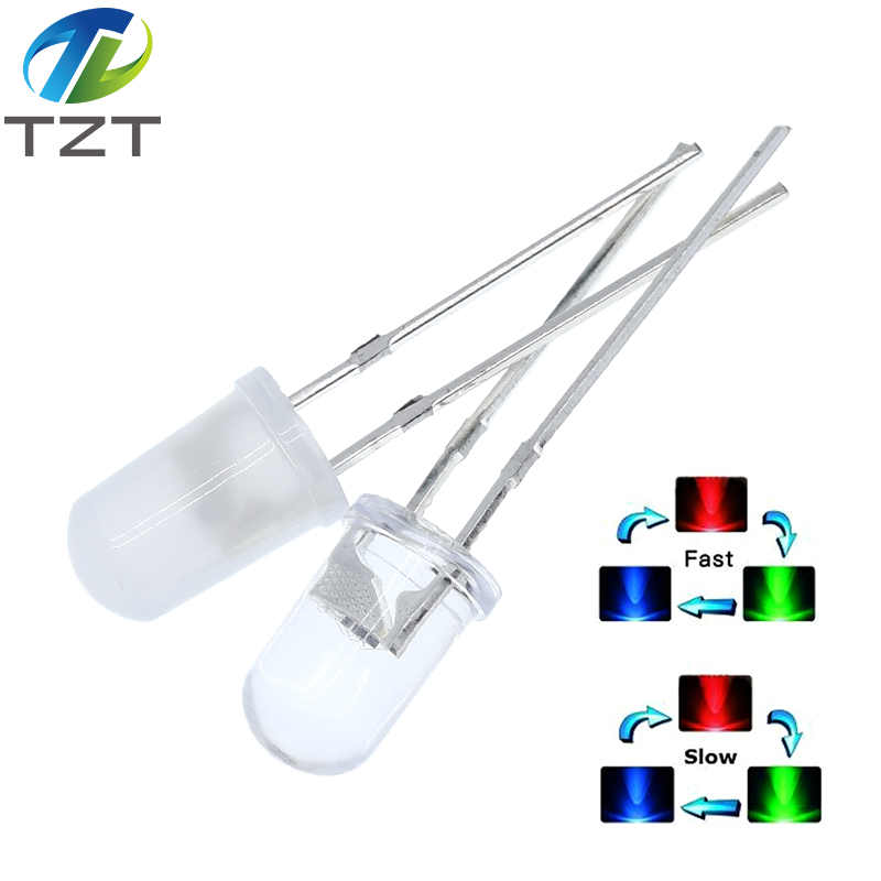 TZT  F5 5mm Fast/Slow RGB Flash Red Green Blue Rainbow Multi Color Light Emitting Diode Round LED Full Color