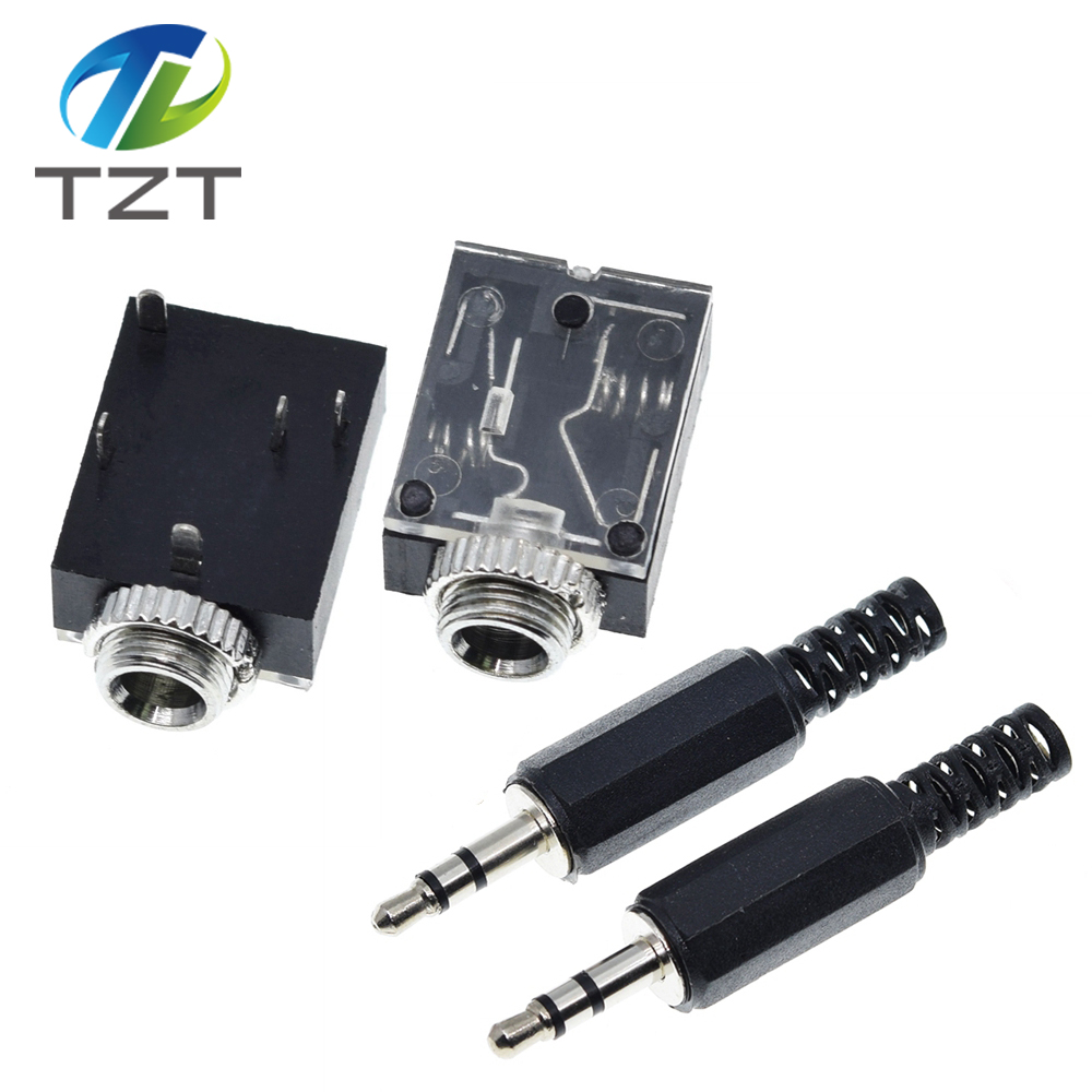 TZT Hot sale 5 Pin 3.5mm Stereo Audio Jack Socket PCB Panel Mount for Headphone With Nut PJ-324M + 3.5mm stereo audio plug