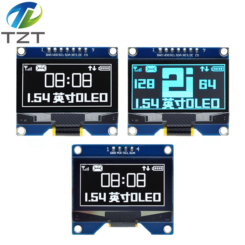 TZT  1.54 inch 4PIN 7PIN White Blue OLED Screen Module SSD1309 Drive IC Compatible for SSD1306 SPI Interface 128*64