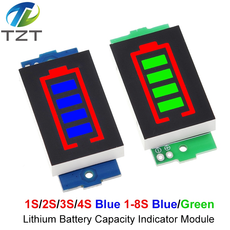TZT 1/2/3/4/5/6/7/8S Lithium Battery Capacity Indicator Module Blue Green Display Electric Vehicle Battery Power Tester 3.7V Li-ion