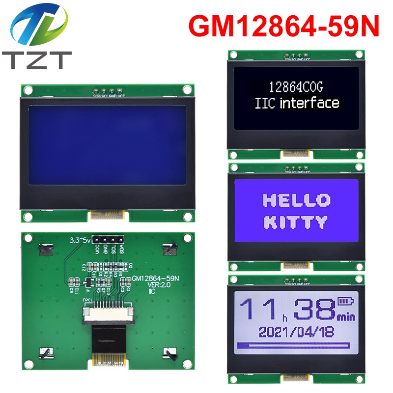 TZT 12864 IIC LCD Module 128X64 I2C ST7567S COG Graphic Display Screen Board LCM Panel 128x64 Dot Matrix Screen For Arduino