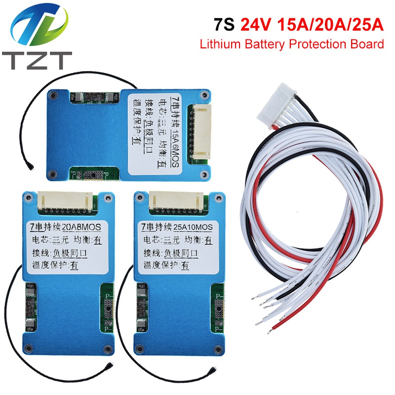 TZT BMS 7S 24V 15A 20A 25A  Li-ion Lmo Ternary Lithium 18650 Battery Charger Protection Board Balance And NTC Temperature Protect