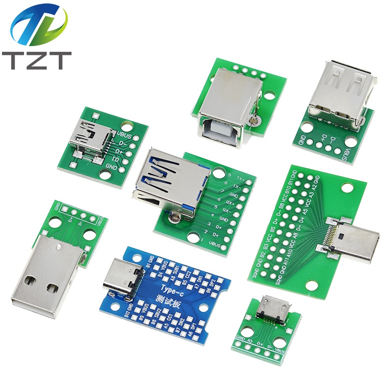 TZT USB Male Connector/MINI MICRO USB to DIP Adapter female connector 2.54 Connector B Type-C USB2.0 3.0 Female PCB Converter