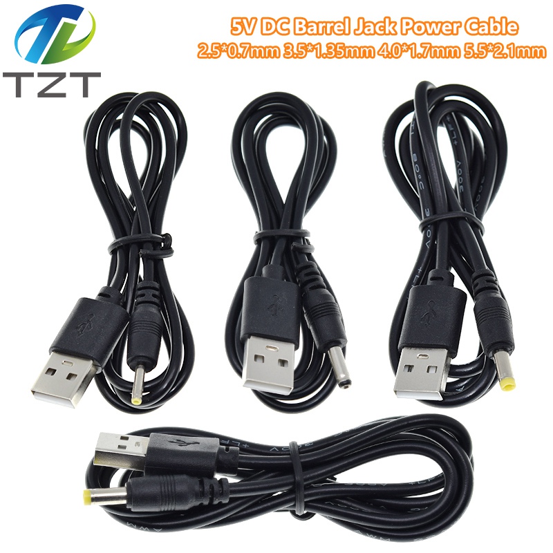 TZT USB Port to 2.0*0.6mm 2.5*0.7mm 3.5*1.35mm 4.0*1.7mm 5.5*2.1mm 5V DC Barrel Jack Power Cable Connector 1M