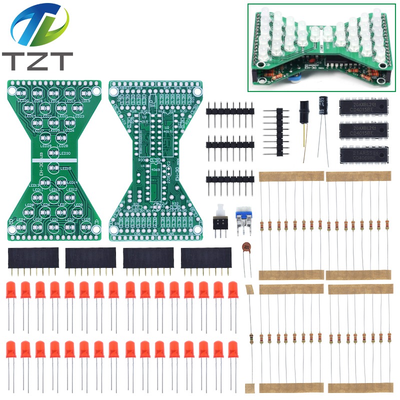TZT DC 5V Red Blue Green LED Electronic Hourglass DIY Kit Speed Adjustable Funny Electronic DIY Kits LED Double Layer PCB Board