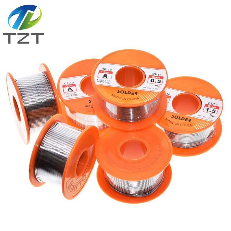 TZT 0.6/0.8/1/1.2/1.5MM 63/37 FLUX 2.0% 45FT Core Solder Soldering Wire Roll For diy