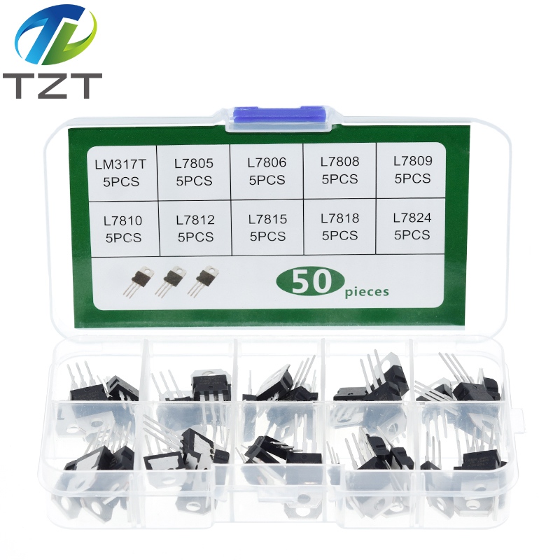 TZT LM317T L7805 L7806 L7808 L7809 L7810 L7812 L7815 L7818 L7824 Transistor Assortment Kit 10value*5pcs 50PCS Voltage Regulator Box