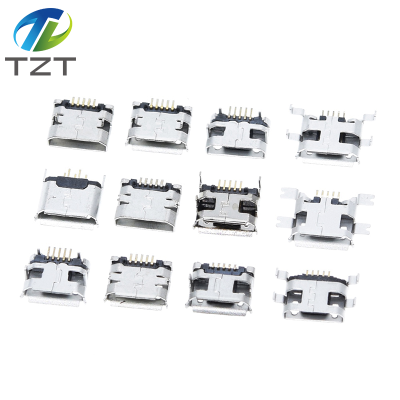TZT 60pcs=12 Models Micro USB Connector 5Pin usb Jack Socket Female For MP3/4/5 Huawei Lenovo ZTE And Other Mobile Tabletels