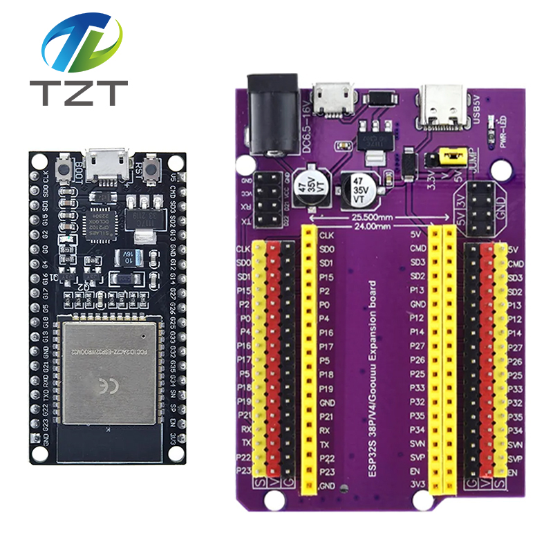 TZT ESP32 Development Board TYPE-C/MICRO USB CP2102 WiFi+Bluetooth Dual Core ESP32-DevKitC-32 ESP-WROOM-32 Expansion Board 38PINS