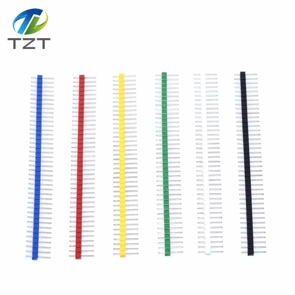 TZT 40Pin 1x40P 2.54MM Male Breakable Pin Header Strip 2.54 Long Blue Red White Green Yellow Connector 5 Colors kit for PCB board