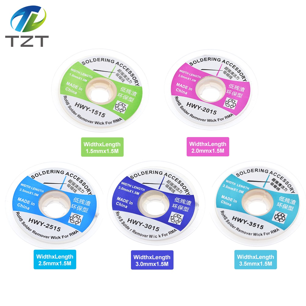 TZT Desoldering Braid Solder Remover Wick Wire 1.5mm 2mm 2.5mm 3mm 3.5mm 1.5m Welding Tin Sucker Cable Lead Cord Flux Repair Tool An