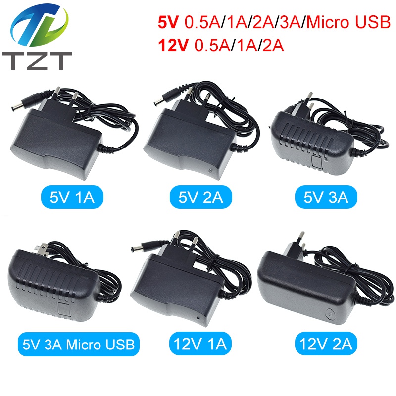 TZT 100-240V AC to DC Power Adapter Supply Charger adapter 5V 12V 1A 2A 3A 0.5A EU Plug 5.5mm x 2.5mm DC Plug  DIY WIFI