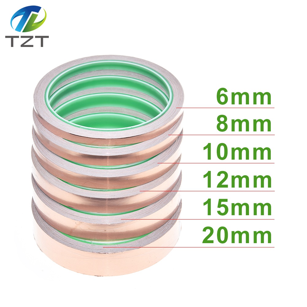 TZT 10m 6-20mm Adhesive Tape Foil Tape Adhesive Conductive Copper Shield Eliminate EMI Anti-static Single-sided Repair Tape