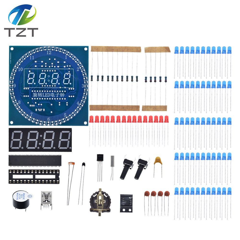 TZT DS1302 Rotating LED Display Alarm Electronic Clock Module DIY KIT LED Temperature Display