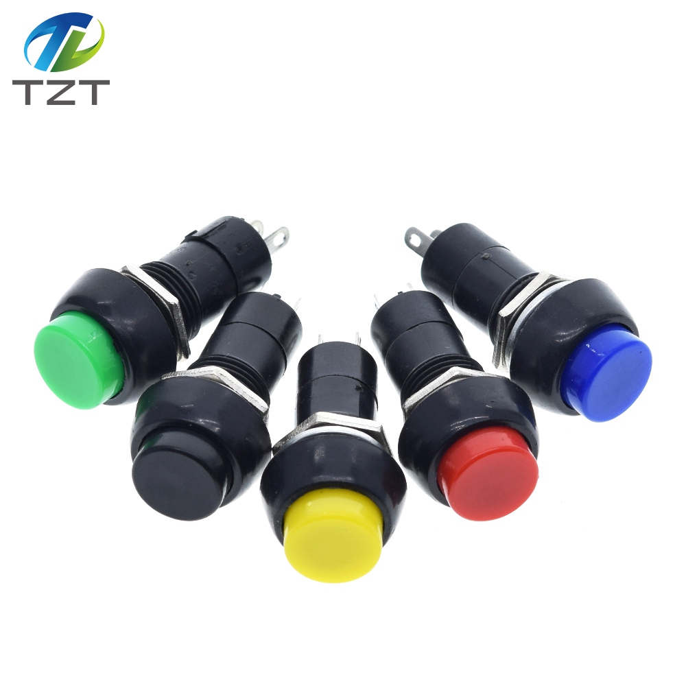 TZT 1Pack=5pcs PBS-11B 2PIN 12mm No Lock Self-Lock ON OFF Push Button Momentary Switch 3A 150V Black Blue Red Green Yellow