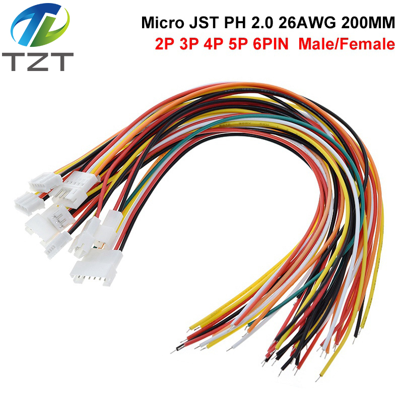 10PCS 5Pair Micro JST PH 2.0 2P 3P 4P 5P 6PIN Male Female Plug Connector With Wire Cables 20CM+20CM For Arduino MP3