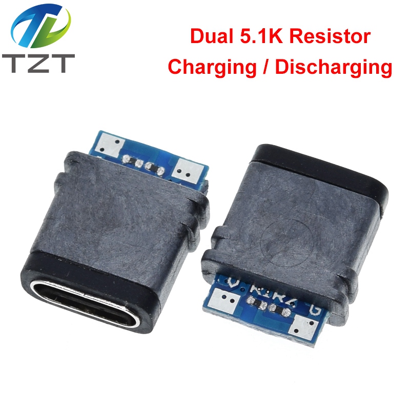 TZT USB 3.1 Waterproof Type-C Connector16PIN 5A Female Socket Double 5.1K Resistor Support Charging And Discharging