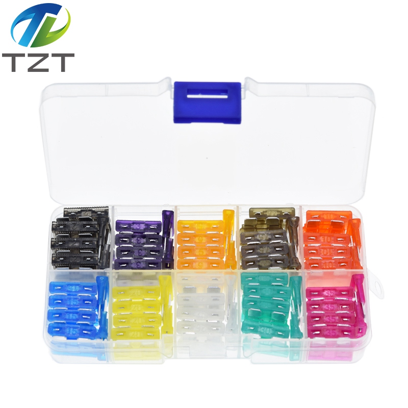 TZT 100PCS Profile Medium Size Blade Type Car Fuse Assortment 2.5/3/5/7.5/10/15/20/25/30/35A Fuse Set Auto Car Truck with Box Clip