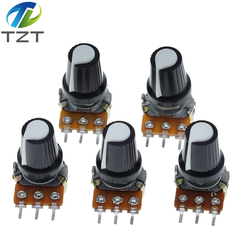 TZT 5set WH148 1K 10K 20K 50K 100K 500K Ohm 15mm 3 Pin Linear Taper Rotary Potentiometer Resistor for Arduino with AG2 White Cap