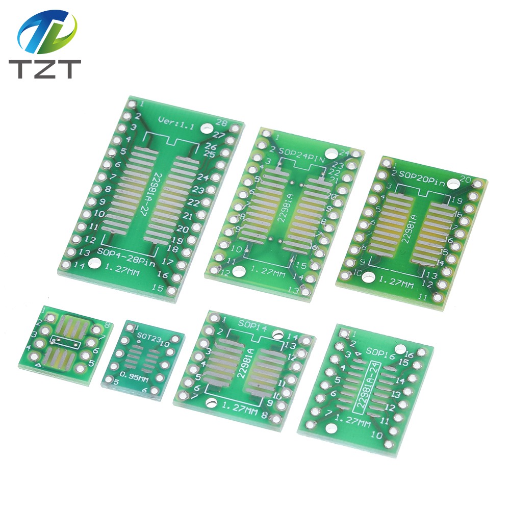 TZT 7pcs=7value* PCB Board Kit SMD Turn To DIP SOP MSOP SSOP TSSOP SOT23 8 10 14 16 20 24 28 SMT To DIP