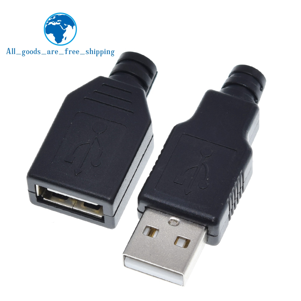 TZT 1Set Type A Male USB 4 Pin Plug Socket Connector +Type A Female USB 4 Pin Plug Socket Connector With Black Plastic Cover For DIY