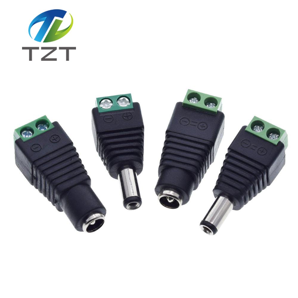 TZT 1pack 5.5MM x 2.1MM / 2.5MM Female Male DC Power Plug Adapter for 5050 3528 5060 Single Color LED Strip and CCTV Cameras