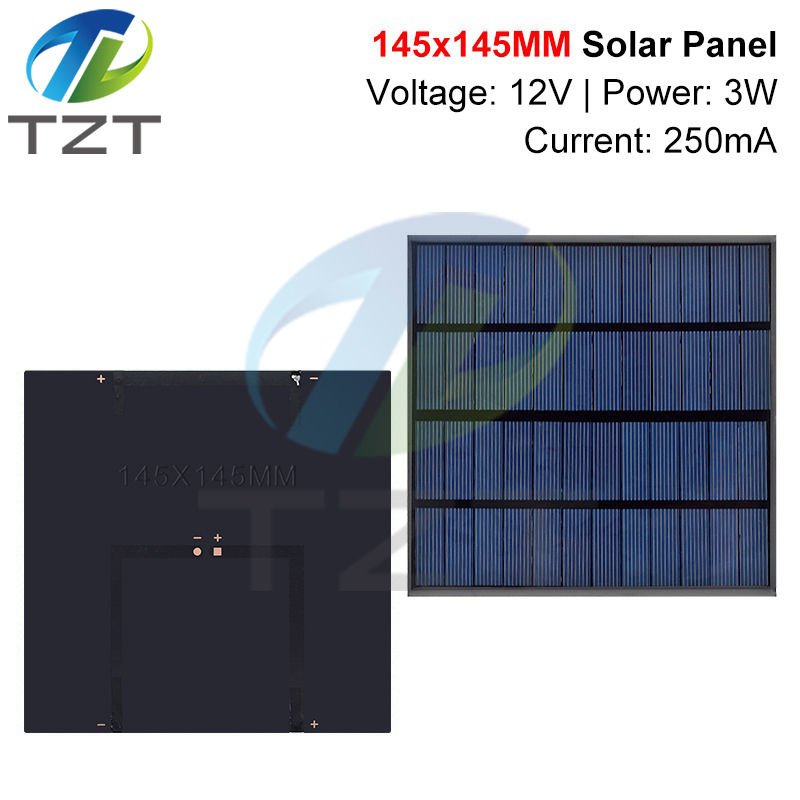 TZT 12V 250mA 3W Solar Panel Polycrystalline 145*145MM Mini Sunpower Solar System DIY for Battery Cell Phone Charger