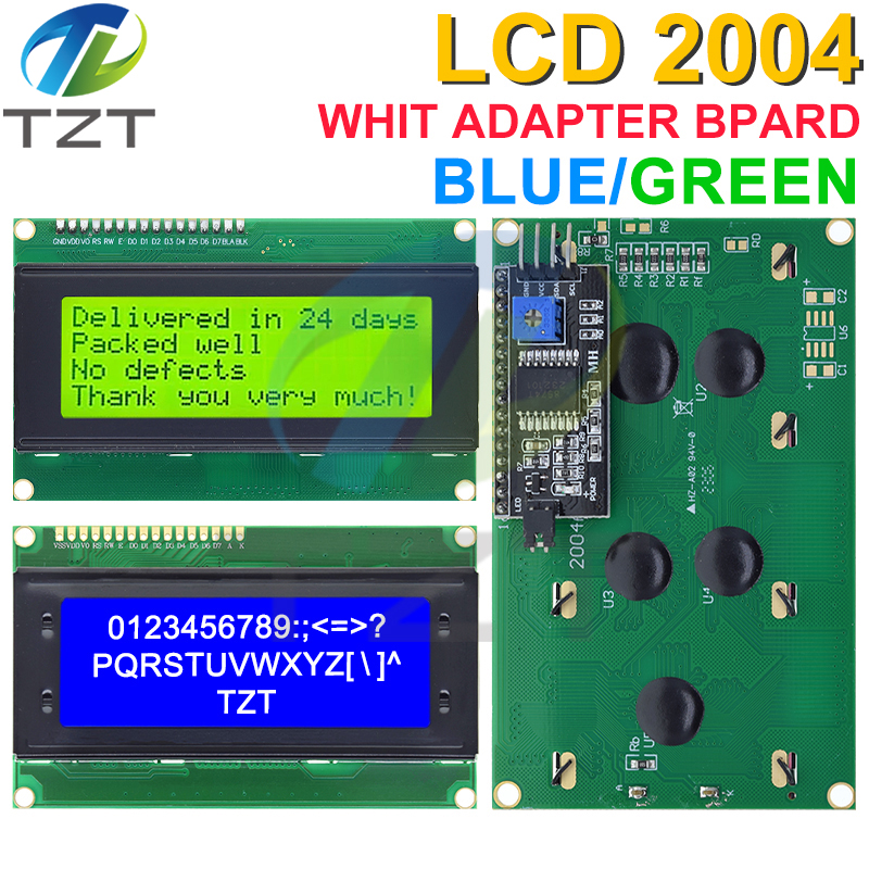 TZT LCD2004+I2C 2004 20x4 2004A Blue/Green screen HD44780 Character LCD /w IIC/I2C Serial Interface Adapter Module For Arduino