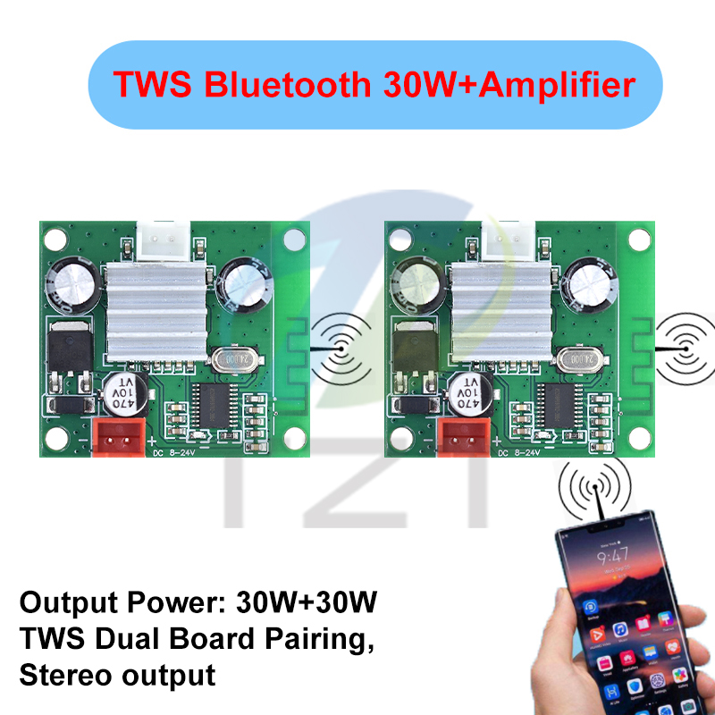 TZT Bluetooth 30W Power Amplifier TWS Speaker Sound Module Board Audio Receiver Bluetooth Power Amplifier Board Two-way Stereo