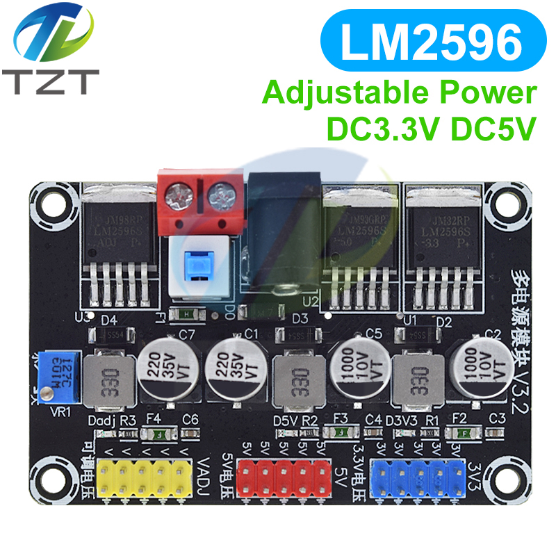 DC7-25V to DC3.3V/5V LM2596 Adjustable Step-down Module Regulated Power Supply Module Intelligent Vehicle Power Supply